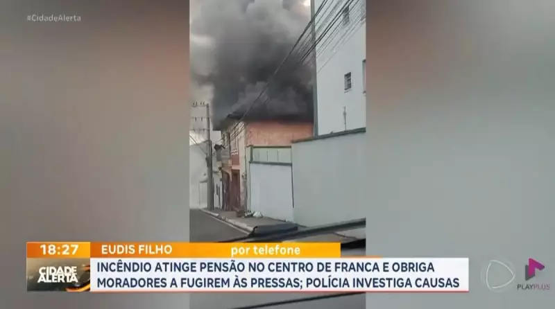 Incêndio em pensão deixa moradores em pânico no centro de Franca, SP