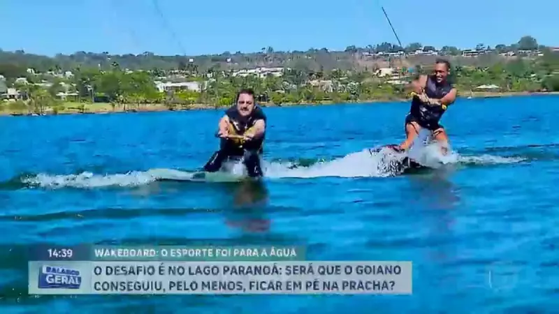 Jornalista da Record supera o frio e se destaca no wakeboard no Lago Paranoá