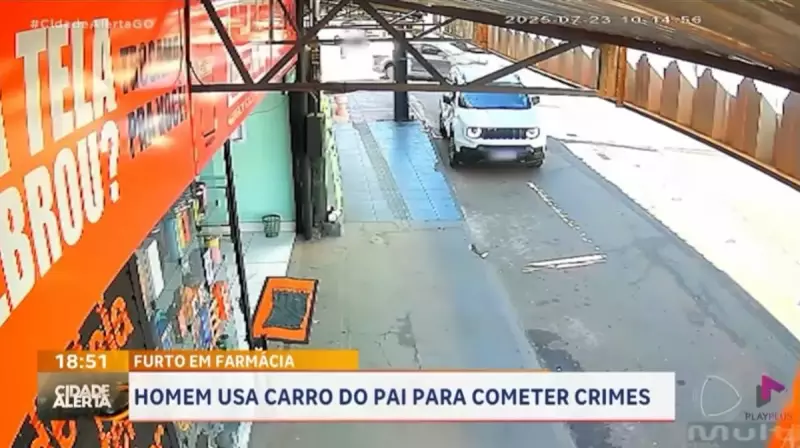 Jovem usa carro do pai para assaltar farmácia em Goiânia e acaba preso em cena cinematográfica