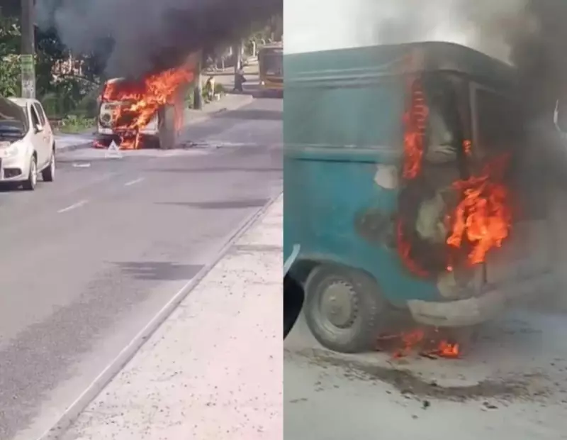 Kombi vira bola de fogo em plena Avenida Suburbana — veja o vídeo chocante!
