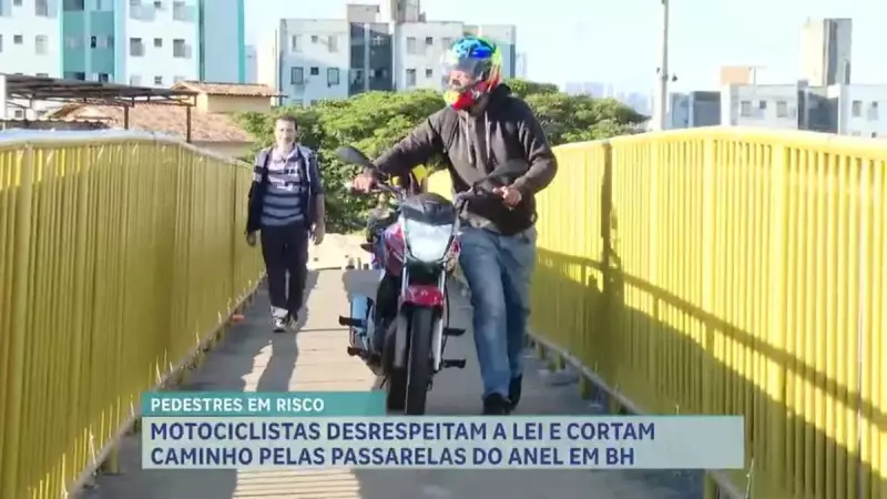 Motociclistas arriscam vidas ao usar passarelas como atalho em BH