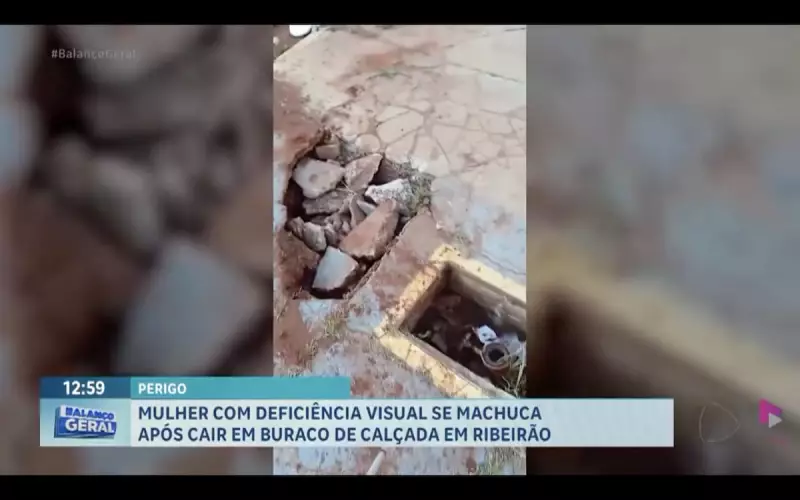 Mulher com deficiência visual se fere gravemente ao cair em buraco em calçada de Ribeirão Preto