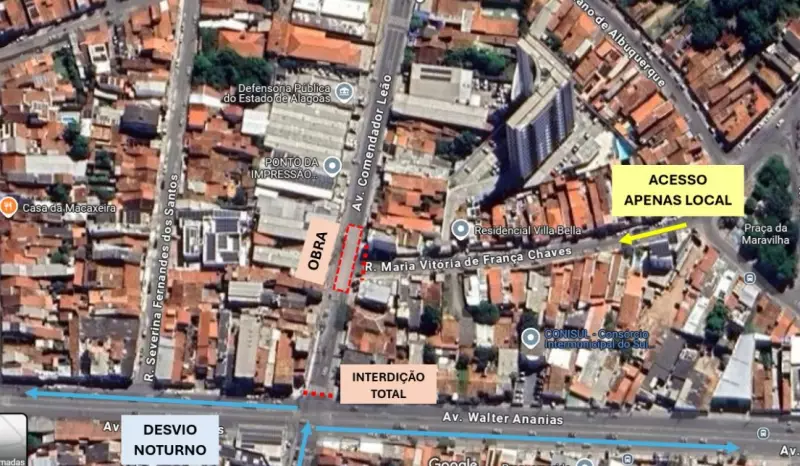 Obra de esgoto interdita Avenida Comendador Leão em Maceió: saiba os detalhes