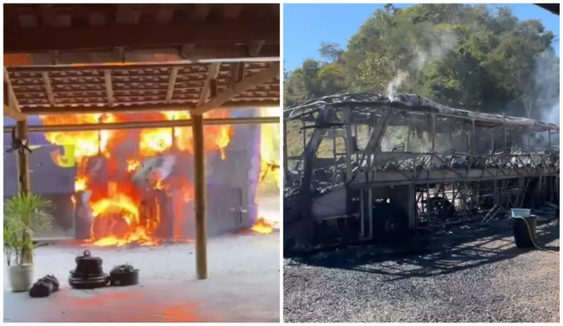 Ônibus das bandas Bonde do Forró e Djavú é consumido por chamas em MG — veja imagens chocantes
