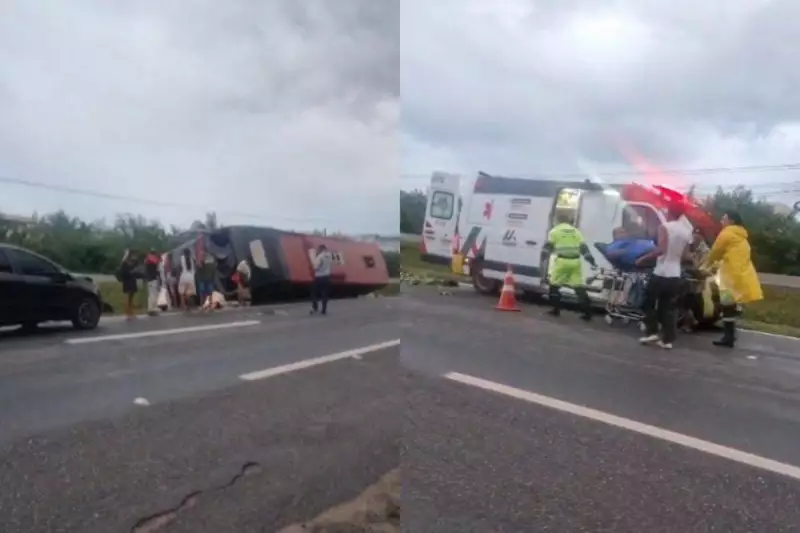 Ônibus interestadual tomba na Estrada do Coco e deixa feridos em Camaçari