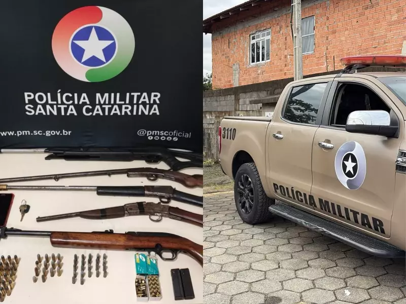 Pai e filho são presos com arsenal após tentativa de homicídio contra padrasto em Blumenau