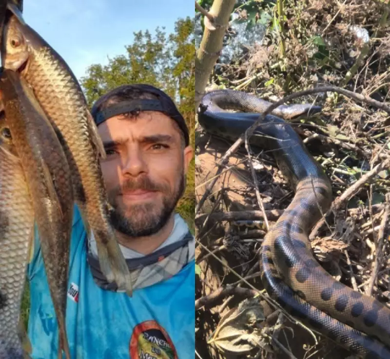 Pescador vira influenciador após mordida rara de sucuri e revela vida no berço das serpentes em MS
