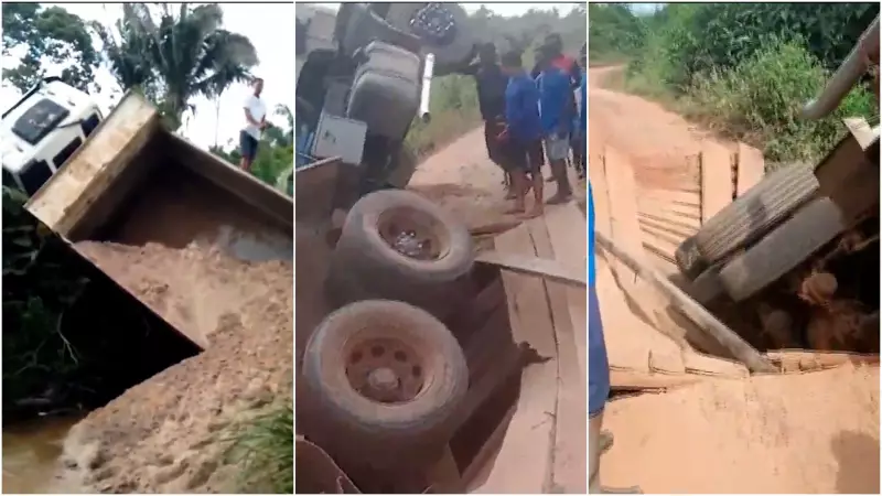 Ponte desaba com caminhão carregado de areia e deixa comunidade isolada em Pedro do Rosário, MA