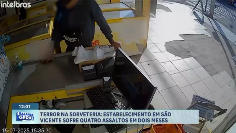 Sorveteria em São Vicente vira alvo de bandidos: 4 assaltos em 60 dias deixam moradores em pânico