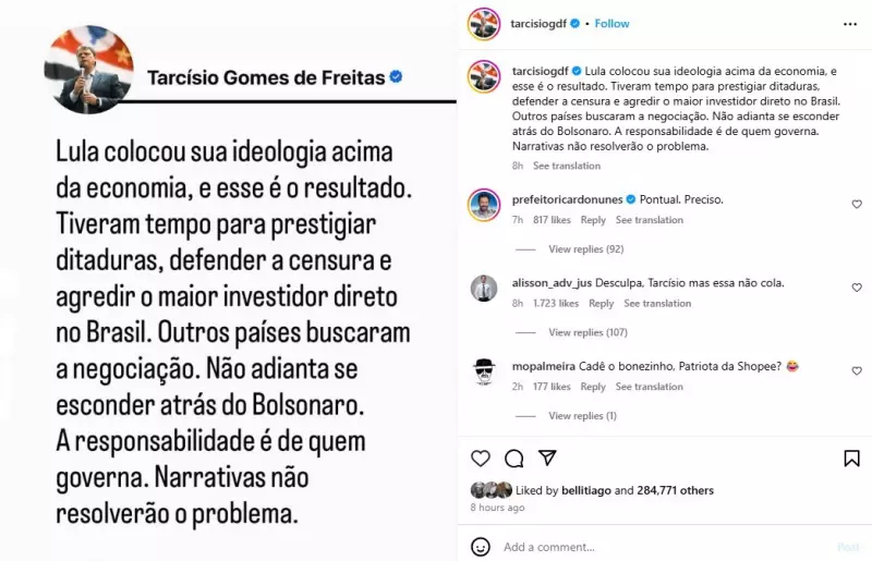 Tarcísio culpa Lula por tarifa de 50% de Trump sobre produtos brasileiros: entenda o conflito