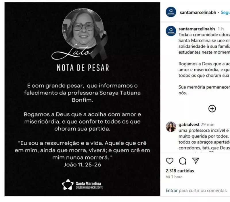 Tragédia em Belo Horizonte: Professora Soraya Bonfim morre em acidente — Colégio emite nota de pesar