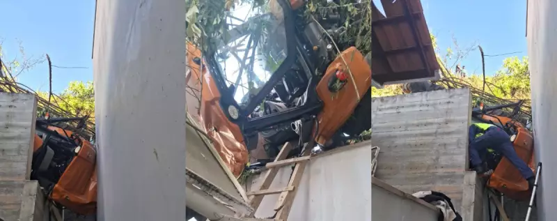 Tragédia em Brusque: Trator Despenha de Morro e Motorista Fica Pendurada em Cabo de Aço