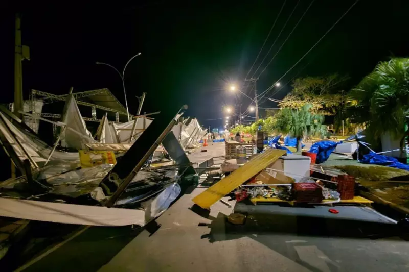 Ventos de 93 km/h causam destruição na 2ª maior festa religiosa de SP — veja imagens