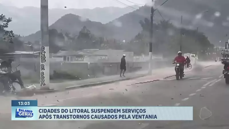 Ventos fortes no litoral paulista causam transtornos e suspensão de serviços — veja os impactos