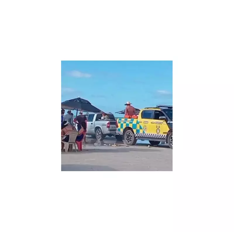 Viatura do Detran é usada para resgatar caminhonete atolada em praia de Salinópolis - PA