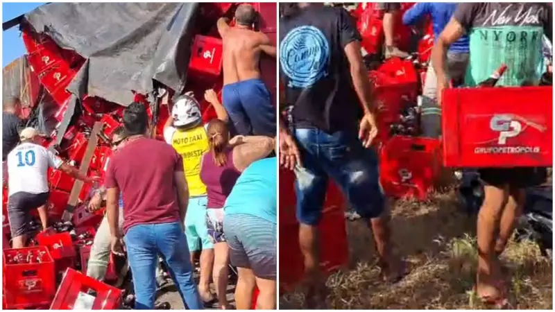 Caos na CE-085: Multidão saqueia caminhão de cerveja após acidente; veja o vídeo