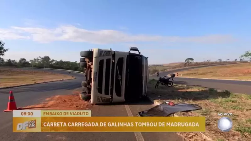 Carreta Tomba na BR-060 com Carga Viva: Aves Espalhadas e Tráfego Caótico na Madrugada