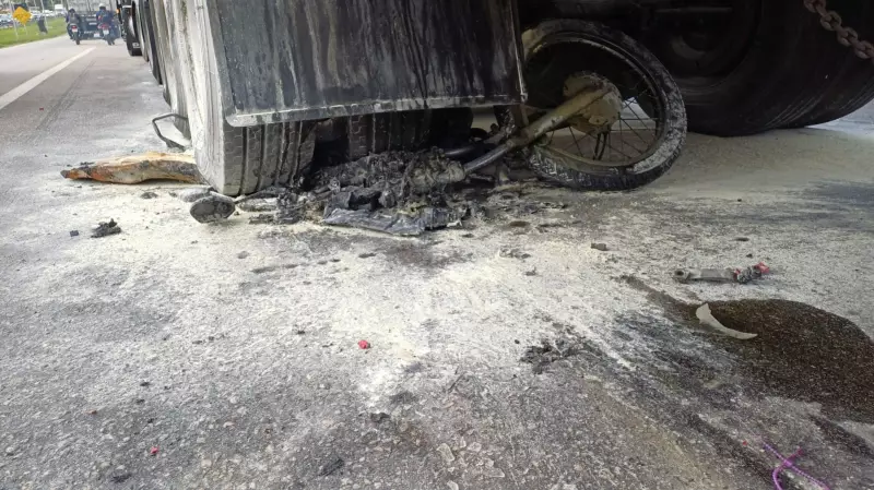Cena Chocante: Moto é Esmagada e Incinera em Colisão Brutal com Carreta na BR-101