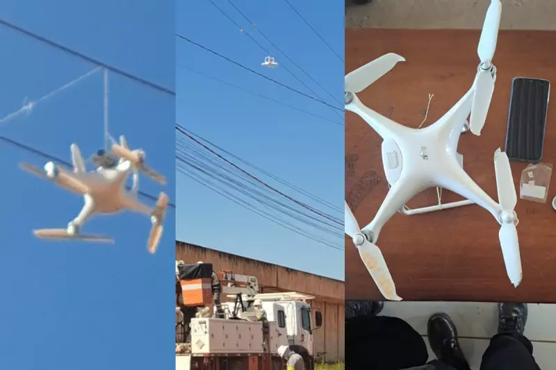 Drone com celular tenta invadir presídio em MT e acaba enroscado em fiação elétrica — veja o vídeo