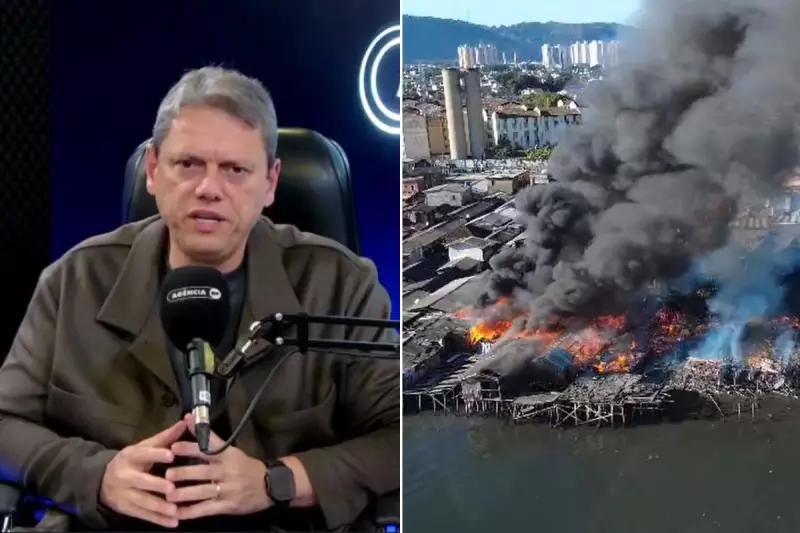 Governador Tarcísio anuncia construção de moradias para famílias desabrigadas após incêndio em favela de palafitas em Santos