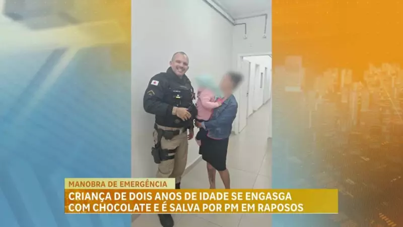 Herói de farda! PM salva criança de 2 anos que engasgou com chocolate em Raposos (MG)