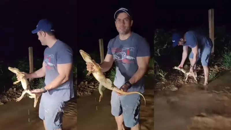 Herói Inusitado: Pescador Salva Jacaré Perdido em Estrada de Porto Velho e Emociona a Internet