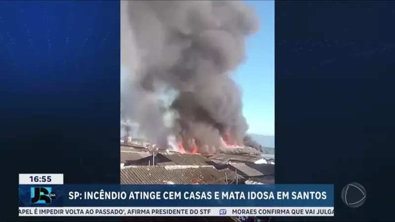 Incêndio de grandes proporções devasta casas na Vila Gilda, Santos — Famílias desabrigadas em meio ao caos