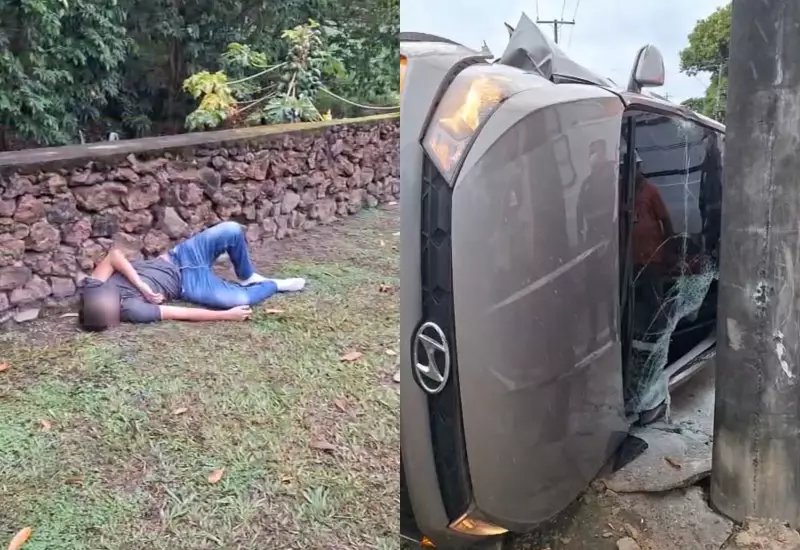 Jovem escapa por pouco de tragédia após carro capotar em avenida movimentada de Boa Vista