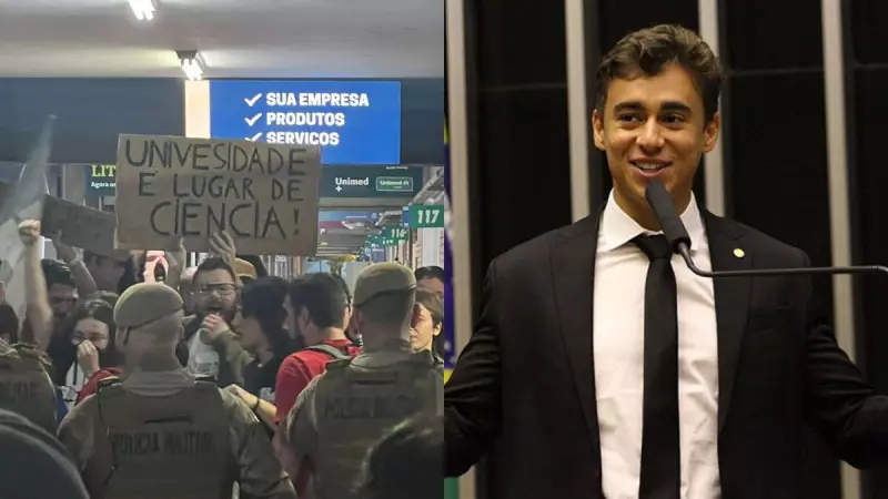 Nikolas Ferreira ironiza protestos em SC: deputado provoca manifestantes durante evento acadêmico