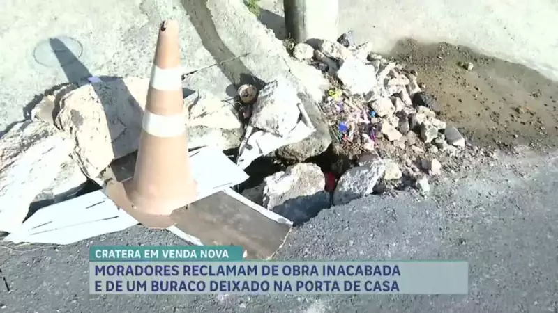 Obra abandonada e buraco gigante viram pesadelo para moradores de Venda Nova em BH