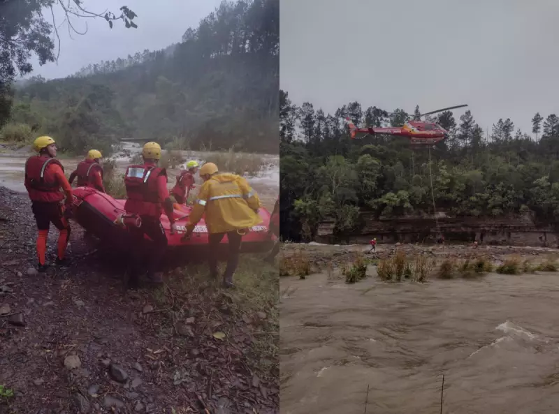 Resgate de Arrepiar: Bombeiros Salvam Trio Ilhado pela Fúria do Rio em Acampamento em Orleans-SC