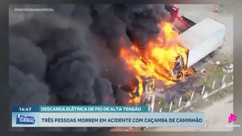 Tragédia em Salvador: Caminhão de lixo pega fogo após contato com fio de alta tensão e mata trabalhador