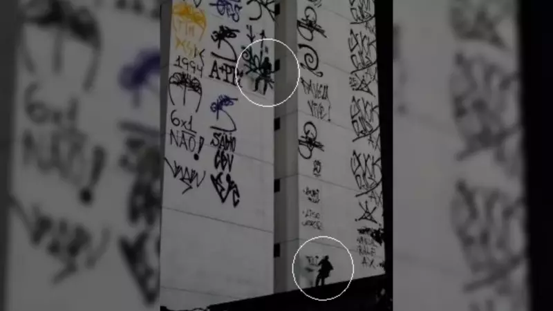 Trio é detido após escalar prédio de 8 andares para pichar fachada em Eusébio; veja o vídeo da ação insana
