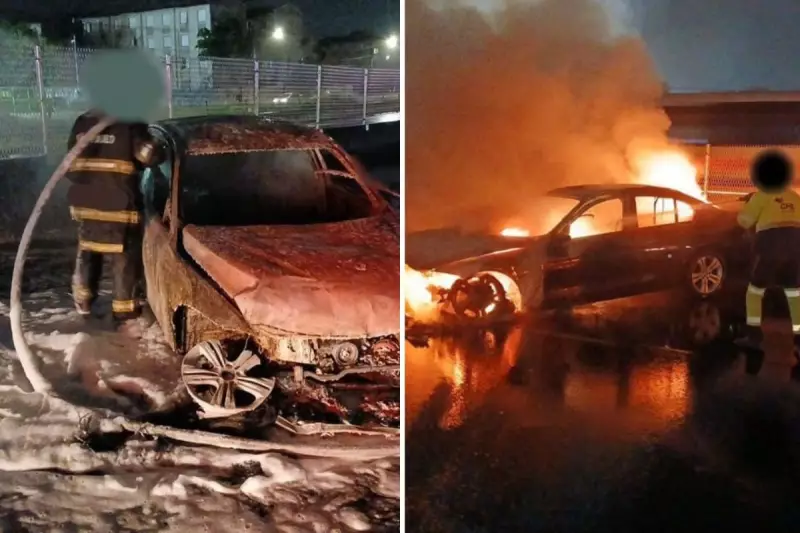 Carro furtado pega fogo após colisão violenta na Rodovia Manuel da Nóbrega, em SP