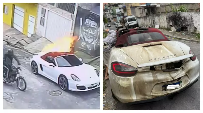 Dupla em Moto Incendeia Carro de Luxo na Zona Sul de SP: Prejuízo Supera R$ 80 Mil | Vídeo Chocante