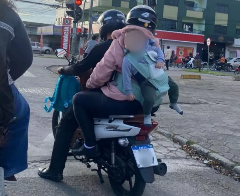 Imagens Chocantes: Bebê Transportado em Mochila na Garupa de Moto em SC Gera Revolta e Preocupação