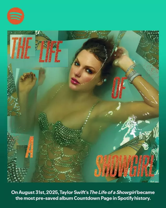 Taylor Swift quebra recorde absoluto no Spotify com “The Life of a Showgirl” antes mesmo do lançamento!