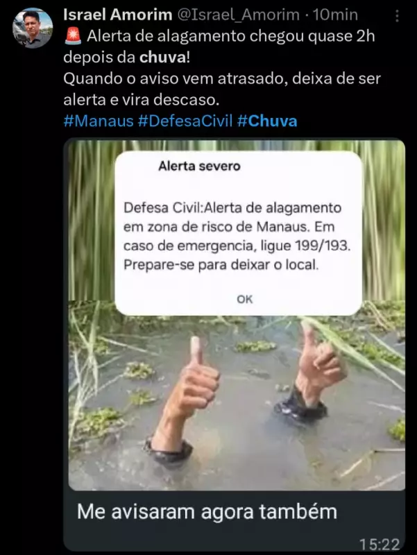 Alerta da Defesa Civil em Manaus vira piada na web: chuva intensa e memes tomam conta das redes