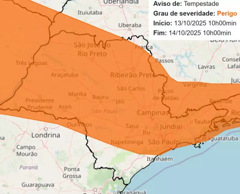 Alerta Laranja: Tempestade com granizo e ventos de 100 km/h ameaça Piracicaba e região