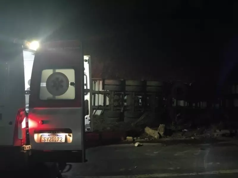 Caminhão com Carga de Carne Vira na Serra de Francisco Sá e Interdita Rodovia