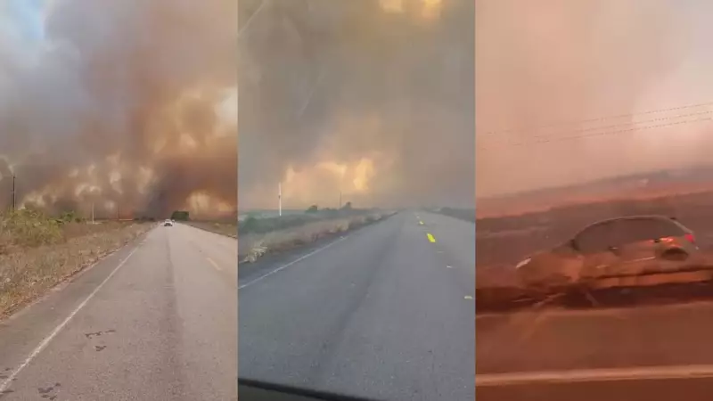 Fogo na BR-070: Incêndio florestal fecha rodovia e provoca acidente no Amapá
