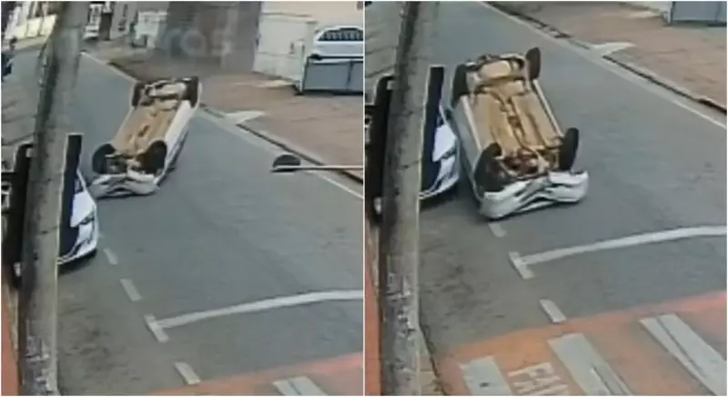 VÍDEO CHOCANTE: Carro Capota e Passa a Centímetros de Atropelar Pedestre em Sorocaba