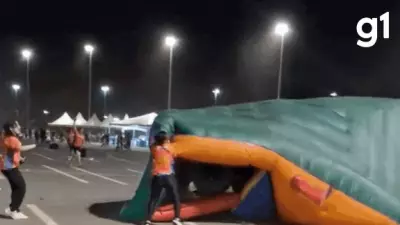 Ventania assustadora arrasta brinquedo inflável gigante e aterroriza moradores em Cuiabá | VÍDEO