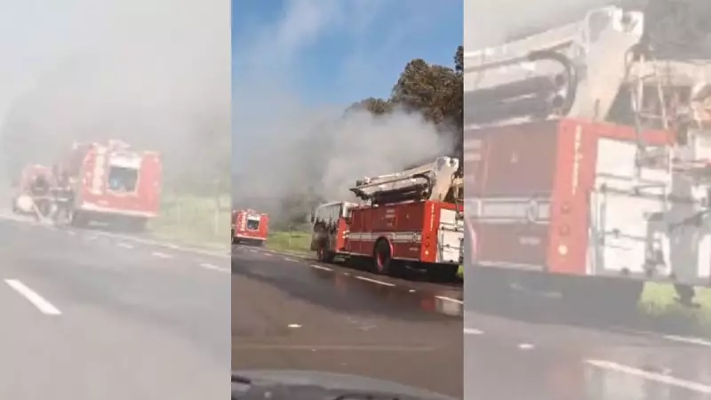 Caminhão dos Bombeiros pega fogo na SP-225 em Pederneiras