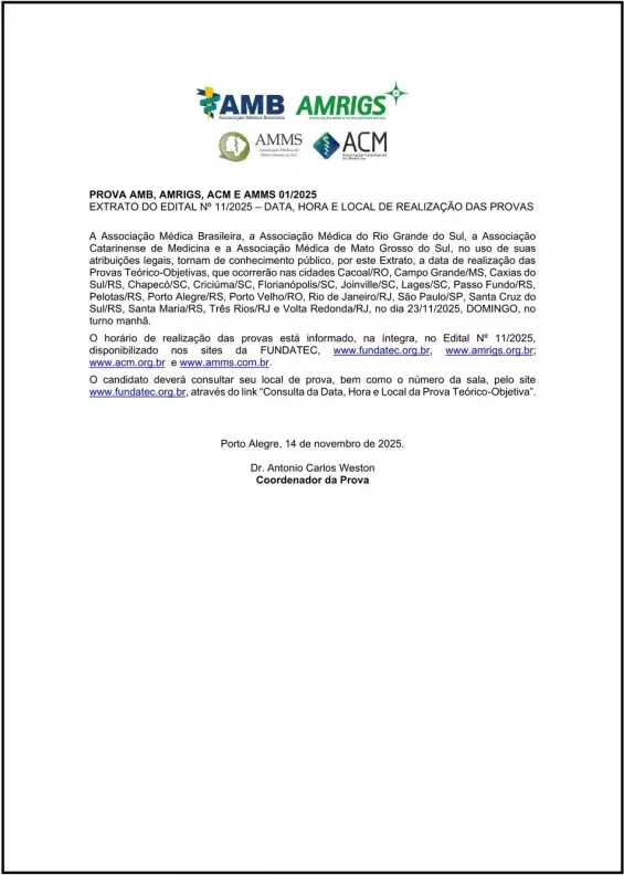 Provas médicas AMB 2025: datas e locais confirmados para 23 de novembro