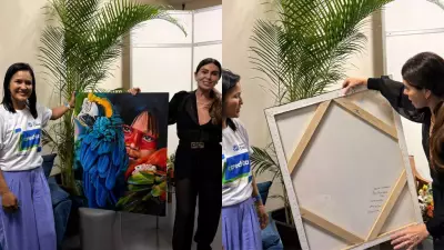 Giovanna Antonelli recebe quadro de artista de Rondônia em evento