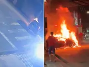 Carro pega fogo com motorista dentro em Registro, SP