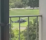 Helicóptero da PM faz pouso emergencial na UFRJ após tiro em sala