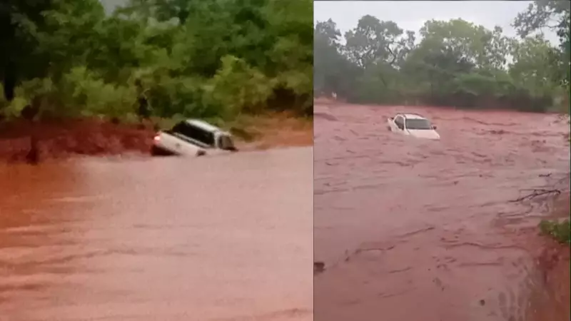 Carro de professor é arrastado por enxurrada em riacho no Sul do Piauí