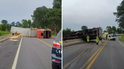 Acidente com bitrem bloqueia BR-277 na divisa de Palmeira e Balsa Nova